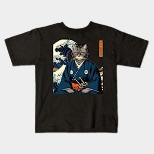 Vaporwave Cat Samurai Kids T-Shirt